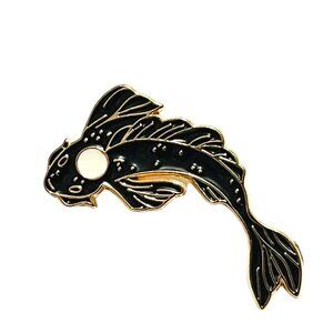 Black Koi Fish with White Dot Enamel Pin Lapel Pin